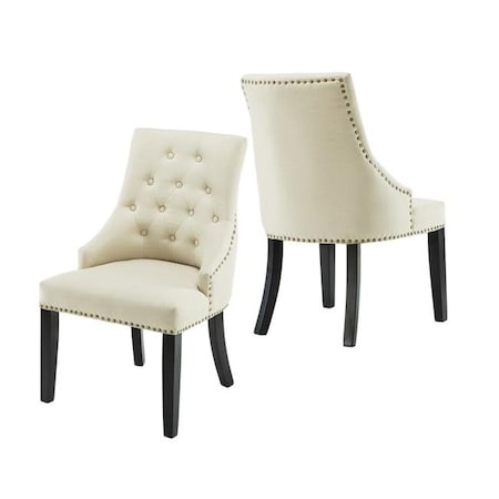 Orora Dec Orora Dec LSS-8229C01-BEIGE Mid Back Button Tufted Fabric Dining Chair with Low-Profile Armrest; Beige - Set of 2 LSS-8229C01-BEIGE